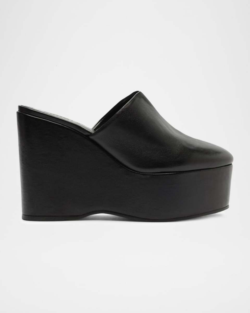 Sierra Leather Platform Wedge Mules